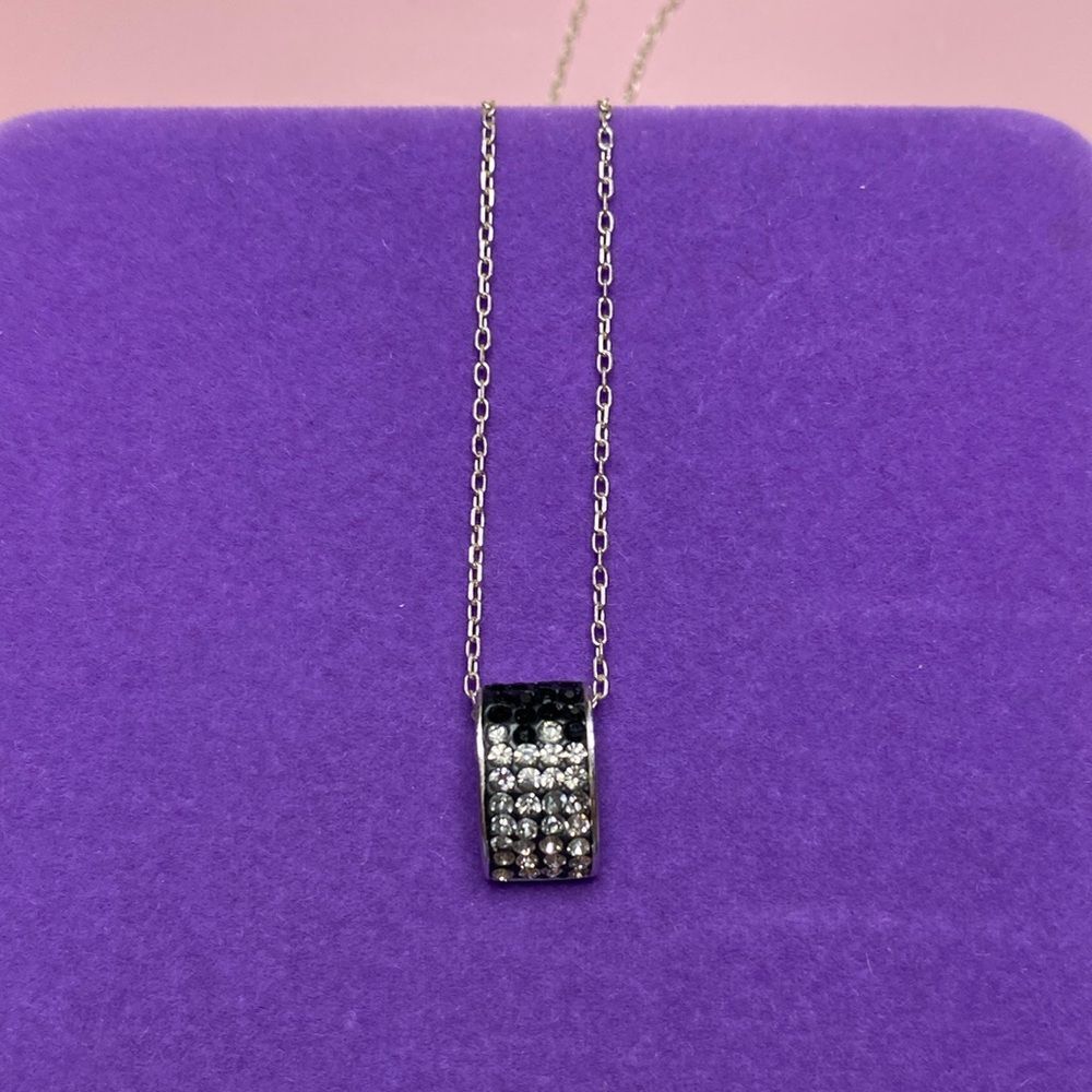 💛 Classic Sterling Silver Swarovski Black & Gray Crystal Necklace